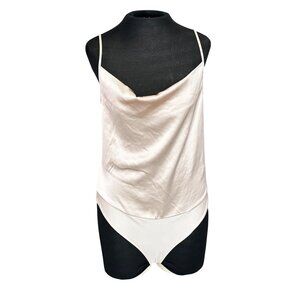 Sincerely Jules Womens Satin Bodysuit Medium Beige